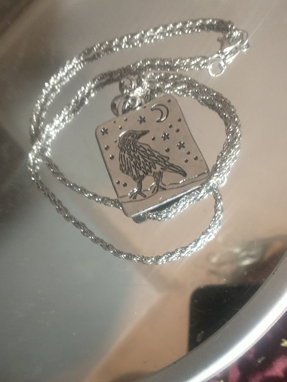 Silver Tone Bird Pendant Necklace - Raven Charm